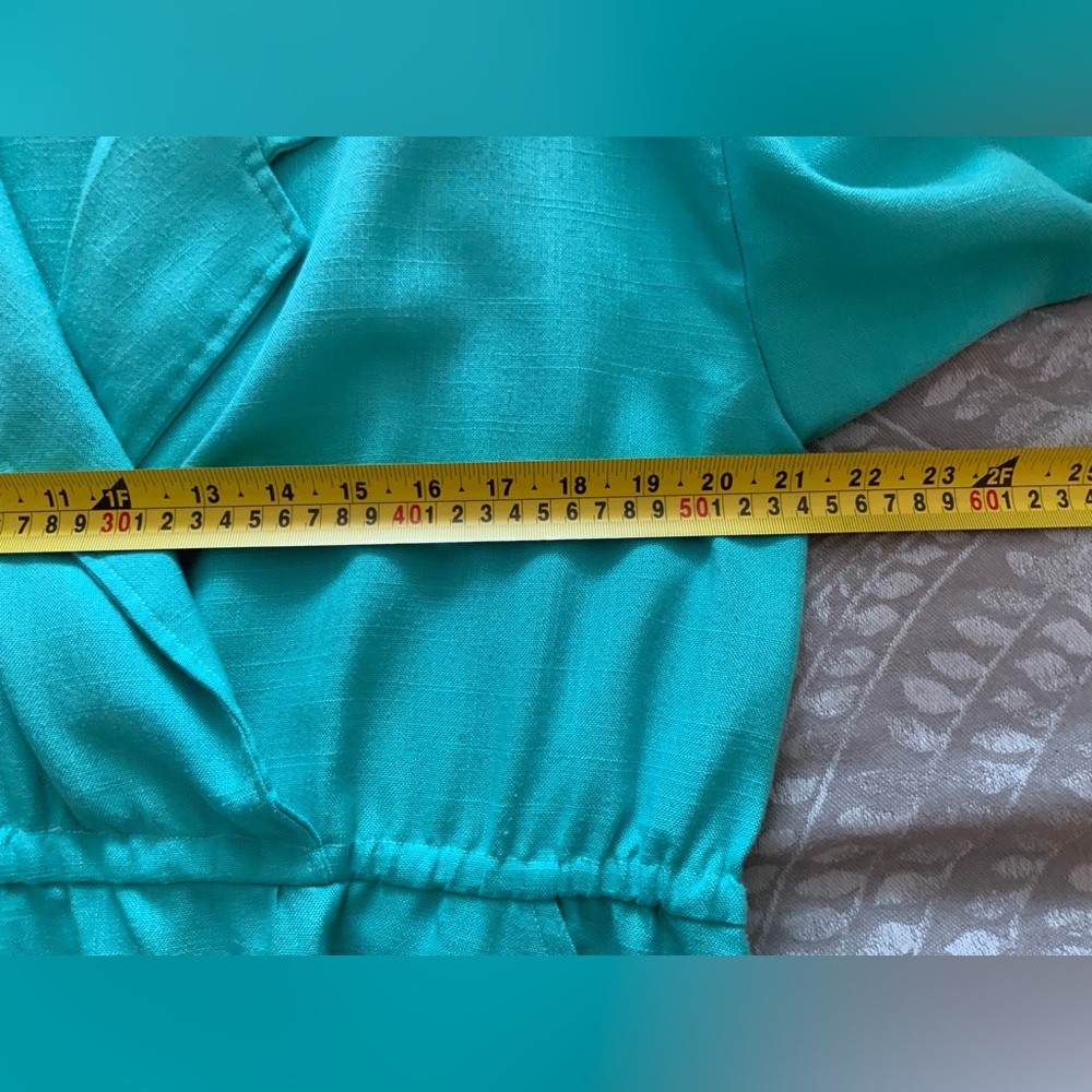 Vintage Teal Wrap-Style Long Sleeve Women's Dress with Belt - Picture 6 of 8